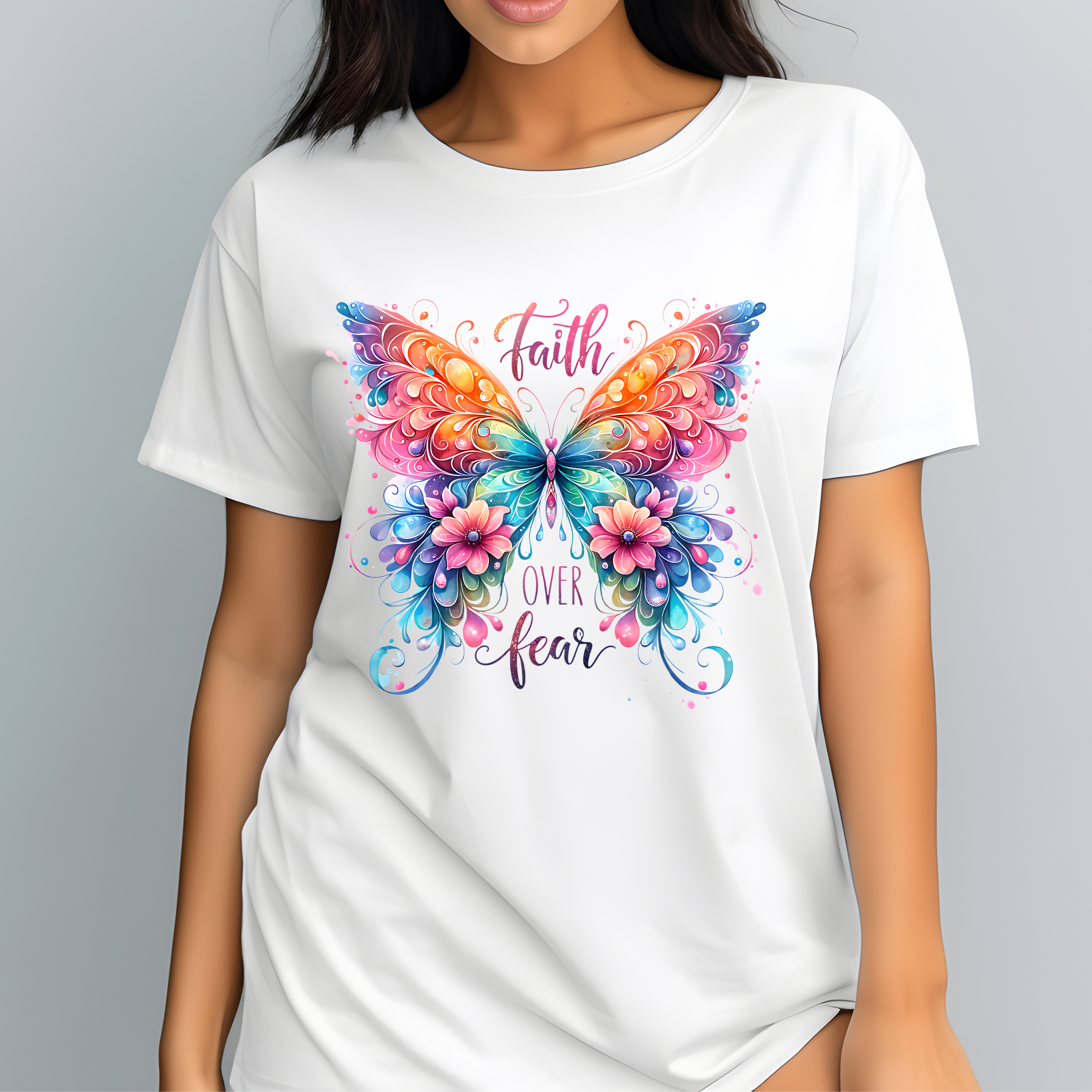 Faith Over Fear T-Shirt - Butterfly Faith Tee | Women's Inspirational Cotton Shirt